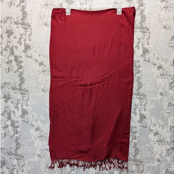 Accessory Street Burgundy Paisley Pashmina Scarf Rayon Fringe Wrap Made in India