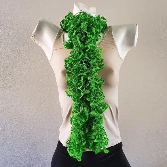 BOGO Scarf Sale - Hand Crafted crochet green ruffle scarf