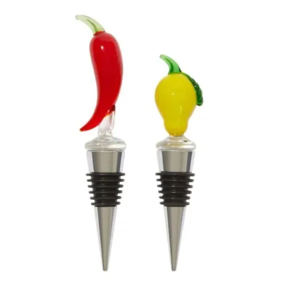 Sandra Alexandra set of 2 glass bottle stoppers. Lemon and chili. 🌶️ 🍋