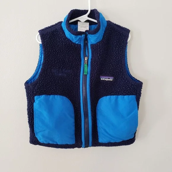 Patagonia Kids Retro-X Fleece Vest XS Pockets Logo Full Zip Colorblock Blue