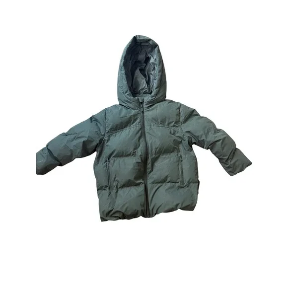 Zara Kids Puffer Jacket Green Hooded Winter Coat Size 6-7 120cm‎ Full Zip