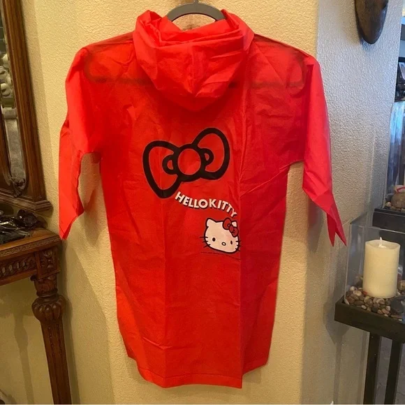 Vintage Hello Kitty Red Girls Kids 2005 Hooded Raincoat Size 120cm (8-10Yrs)