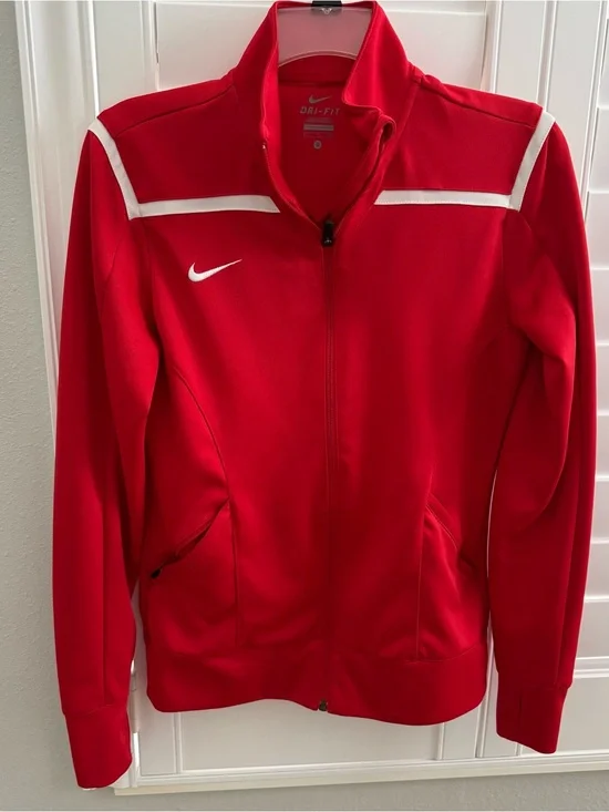 Nike Women’s retro small red/white dri-fit track jacket long sleeve full zip