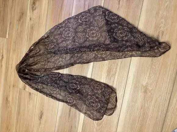 Sheer Brown Paisley Pattern silk Scarf or Wrap