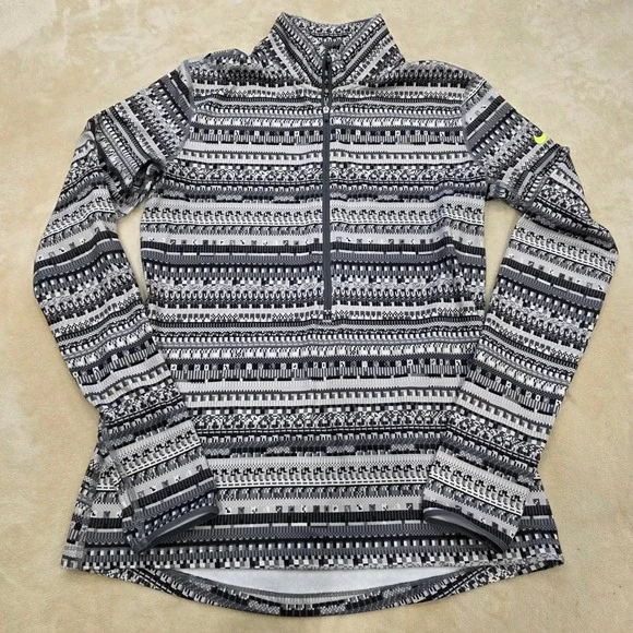 Nike Pro Dri-FIT Hyperwarm 1/2 Zip Jacket Geometric Gray Women's Size L