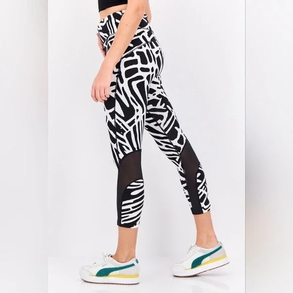 Nike Dri-FIT Women Black White Zebra Print Mesh Running Tights Leggings LT