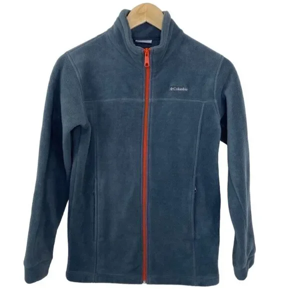 Columbia boys full zip fleece jacket in gray with orange detail size large