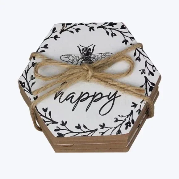Buzzing Honey Bee Coaster Set of Four Happy Spring Summer Farmhouse Country