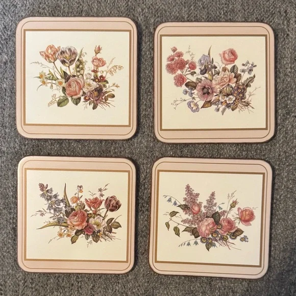 Pimpernel Coasters Flowers Redoute Rose Set of‎ 5 Made England Cork back 4