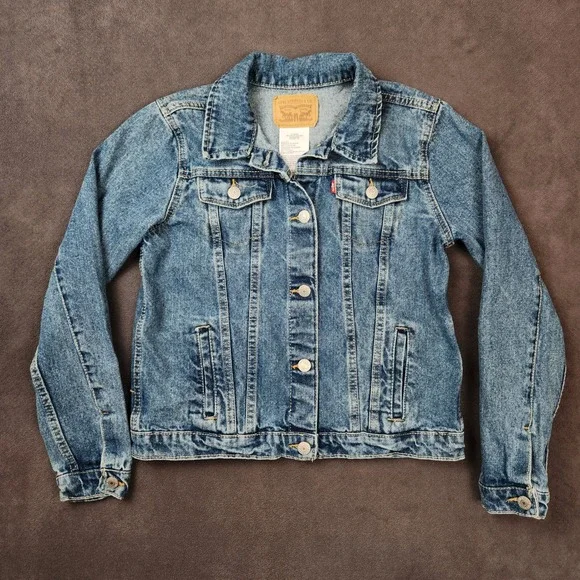 Levis Denim Trucker Jacket Youth Girls XL‎ Blue Jean Button Up