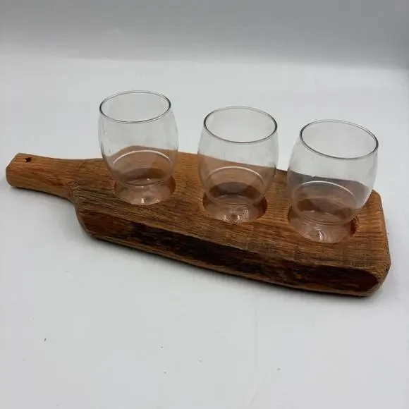 Wooden Flight Board 3 Drinks Handcrafted Plastic Cups