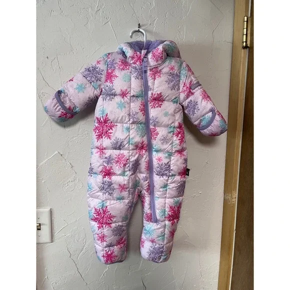 Spyder Baby Snowsuit‎ Winter Snowsuit Pink Snowflake Hooded Fleece Lined 3-6M