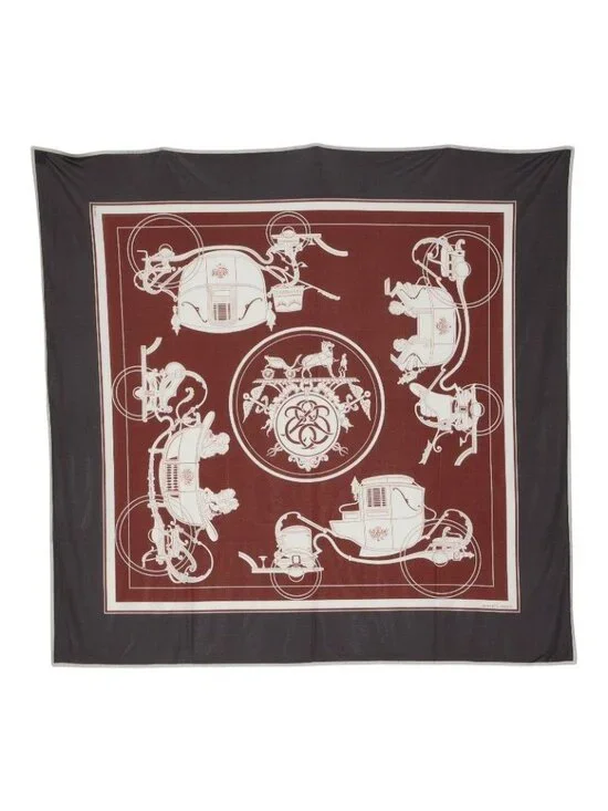 Hermes Smooth Carre 90 Ex Libris Scarf Large Gray Brown Multicolor Silk