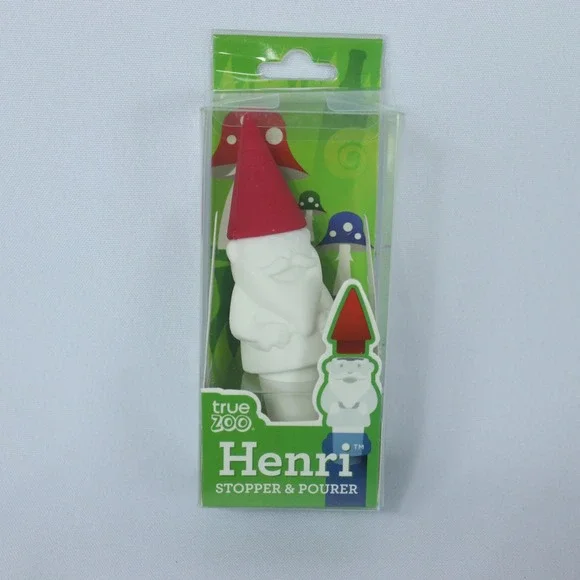 True Zoo Henri Gnome Wine Stopper And Pourer Red Hat New in Packaging