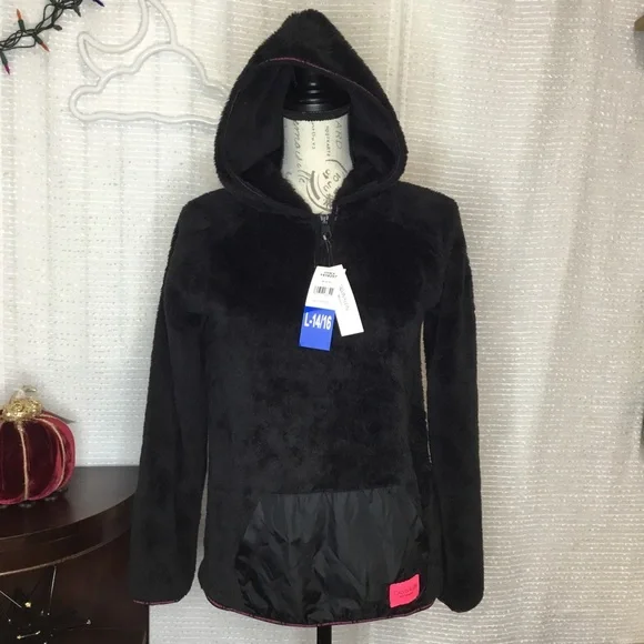 Calvin Klein Girl's Furry Teddy Hoodie Pullover Jacket