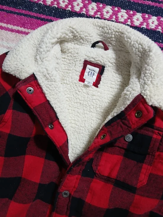 GAP‎ BABY Buffalo Plaid Sherpa-Lined Collar Kids Snap Coat 5T