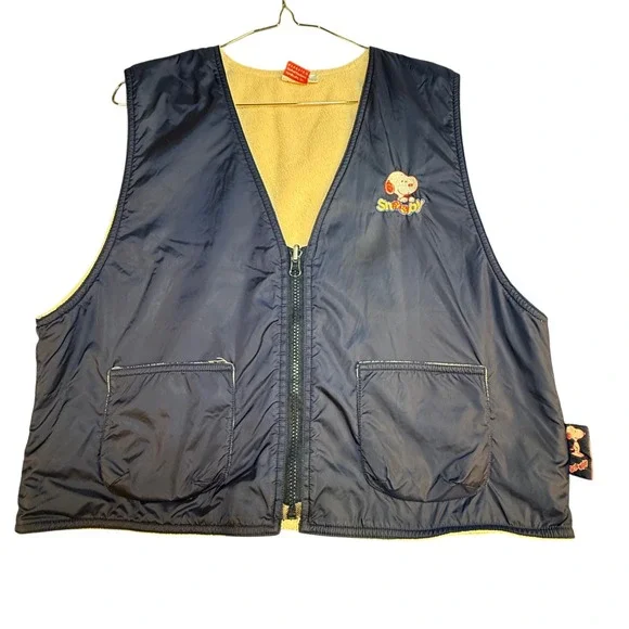 Vintage Kids Snoopy Blue Fleece Lined Vest Lightweight Boy Size XL Charlie Brown