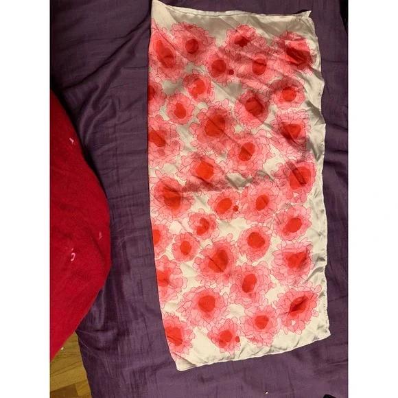 Floral Print Rectangular Scarf Pink Red Cream Silky Lightweight Neck Wrap Access