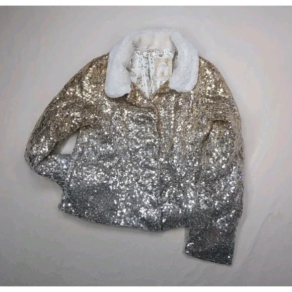 Disney Store Girls Size 7/8 Princess Silver Gold Sequin‎ Jacket Sparkly Dress up
