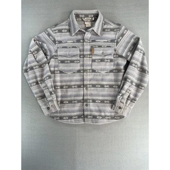 Cinch Fleece Flannel Shirt Jacket Boys XL 14 Shacket Aztec Western Pockets Strip