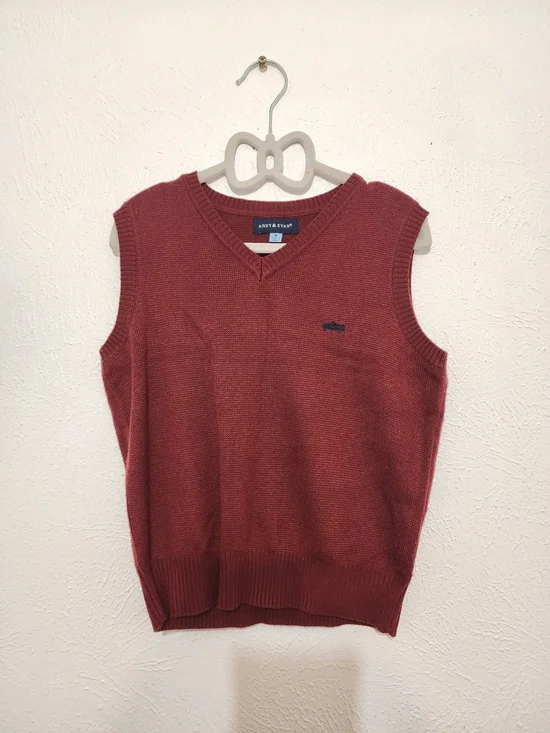 Andy & Evan Rust Red Knit V-Neck Sweater Vest For Kids