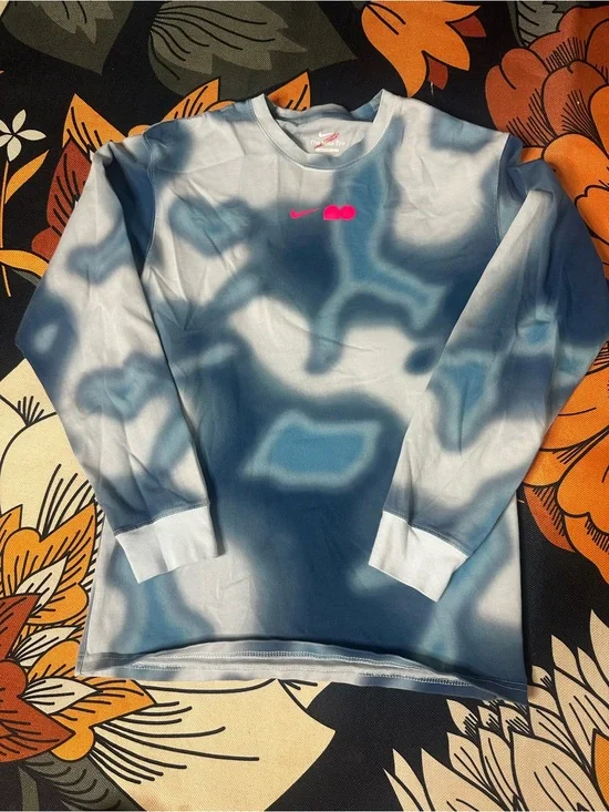 Nike Light Blue Graphic Long Sleeve Tee with Pink Swoosh