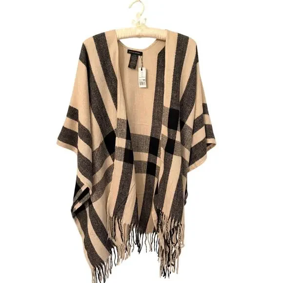 Banana Republic Erin Plaid Fringe Ruana Poncho Cashmere Blend OS NWT