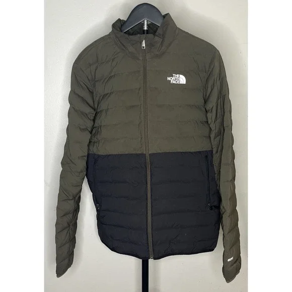 The North Face Boys XXL Belleview Stretch Down Jacket Green Black Puffer Coat 18