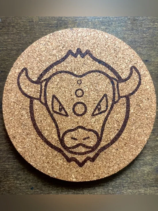 Pokemon Tauros Face Laser Engraved Cork Coaster