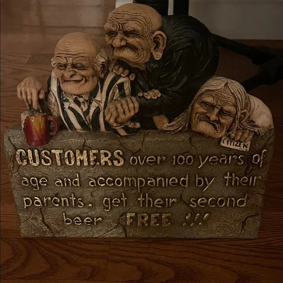 Humorous Beer Sign with Elderly Figures