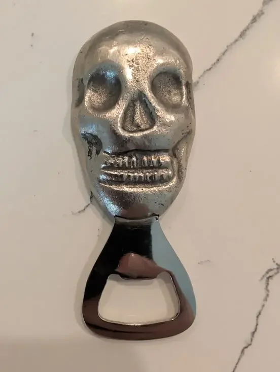 Vintage Silver Skull Bottle Opener - Heavy Metal Gothic Beer Opener, Cast Metal