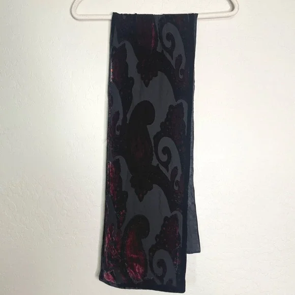 Unbranded Women Velvet Paisley Shawl OS Black Red Burnout Evening Wrap Witchy