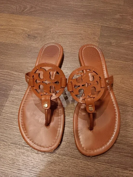 Tory Burch Miller Logo Sandals in Cognac Brown Sz 10M
