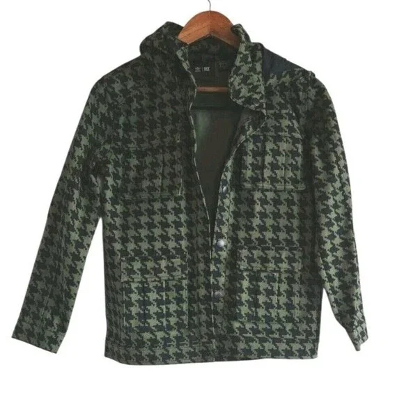 Adidas X Ivy Park Jacket Youth Medium Twill Houndstooth  Green Black Hooded