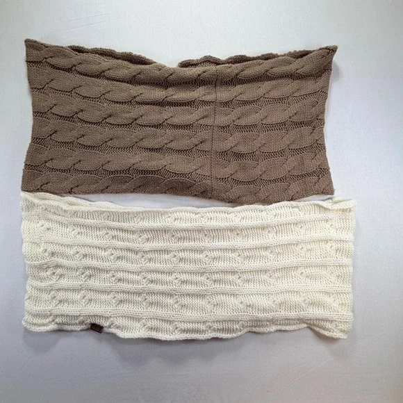 Lot of 2 CC Exclusives Knit‎ Infinity Scarf Cowl Neck Cable Knit Ivory Brown