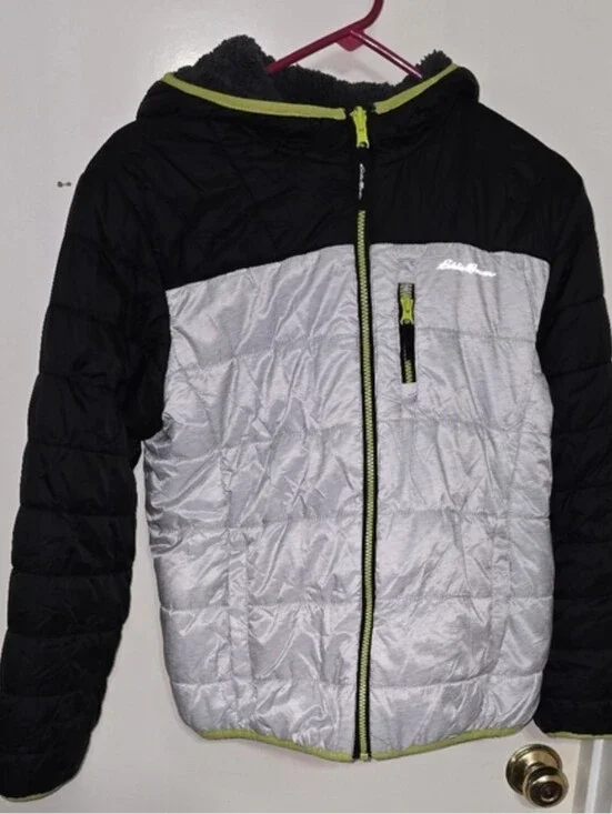 Eddie Bauer Black & Light Gray Reversible  Insulated Jacket with Lime Trim