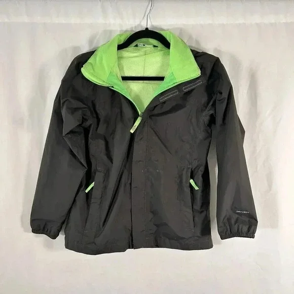 North Face Jacket Boys Medium Grey Full Zip Hooded Zip Pockets Mesh Lining
