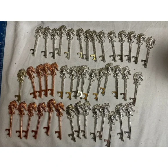 Lot of 33 Seahorse Skeleton Key Bottle Opener Nautical Wedding Favors Bulk Metal