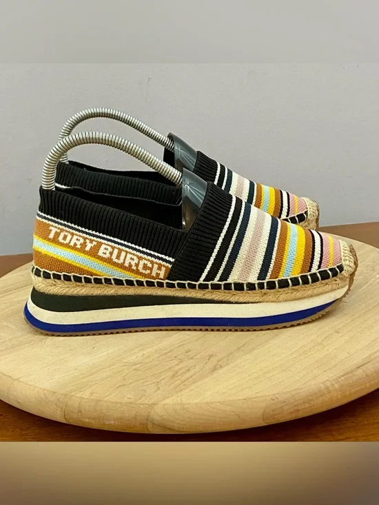 Tory Burch Daisy Multi Color Stripe‎ Knit Espadrille Platform Shoes Womens 6