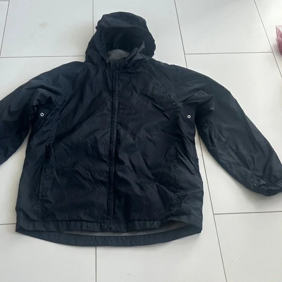 Lands' End Kids navy Hooded Raincoat 10/12 fleece lined