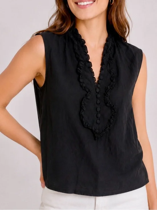 Tory Burch 100% Silk Ruffle Sleeveless Blouse