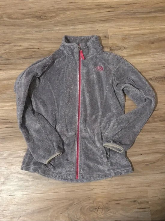 The North Face Kids Grey Fleece Jacket with Pink Zipper