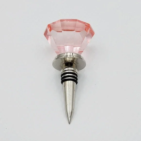 Vintage Oversized Pink Faceted Glass Diamond Wine Bottle Stopper Gem Cut