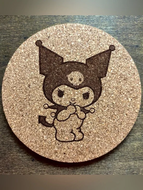 Kuromi Laser Engraved Cork Coaster