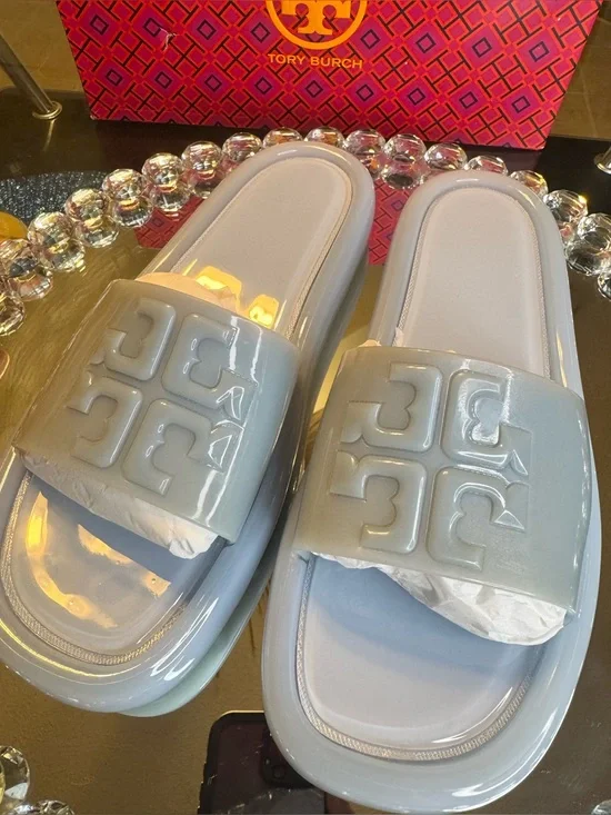 Tory Burch Women's Bubble Jelly SlidesIn Blue. Size  10