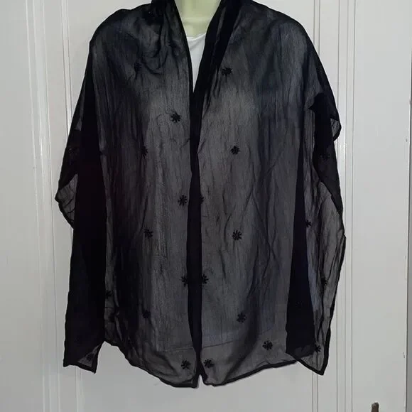 Black chiffon polyester‎ shawl/wrap with black beads