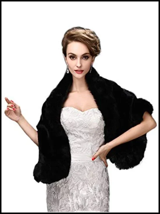 Faux Fur Shawl Wrap Bridal Scarf Winter Stole Clasp