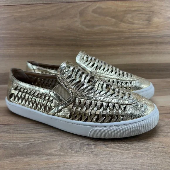 Tory Burch Huarache Sneakers Womens 10.5 Gold Weave Woven Leather