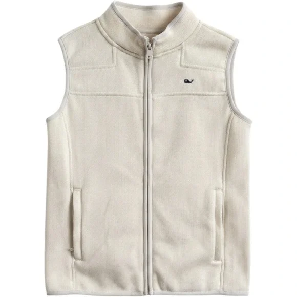 Vineyard Vines Sweater Fleece Vest Girls L 14 Cream Good Full Zip Sleeveless