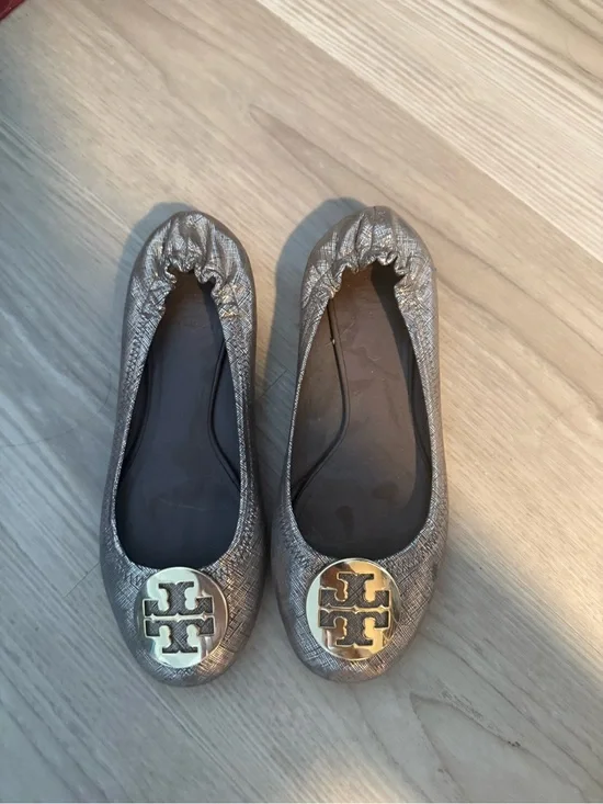 Tory Burch Gold Metallic Logo Ballet Flats